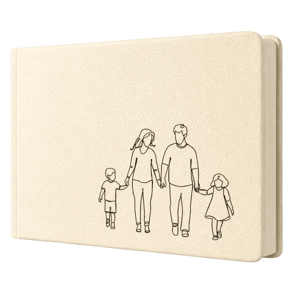 Album 20x30 Familie, piele naturala alba, gravare cu 30 de pagini